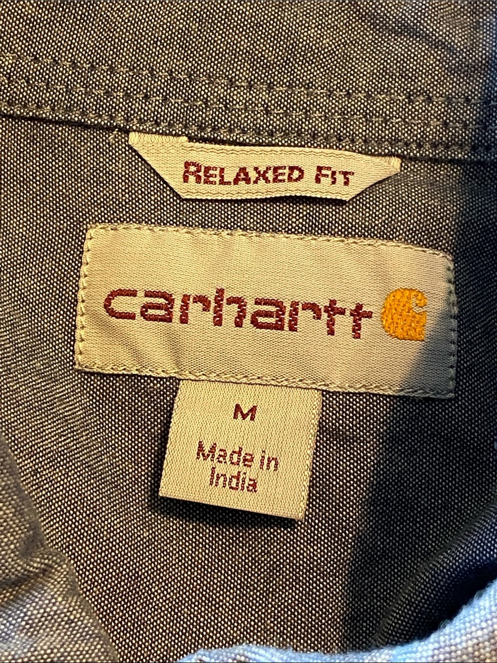 Carhartt Relaxed Fit Denim Blue Chambray Button Up Cotton Size Medium - Picture 6 of 11